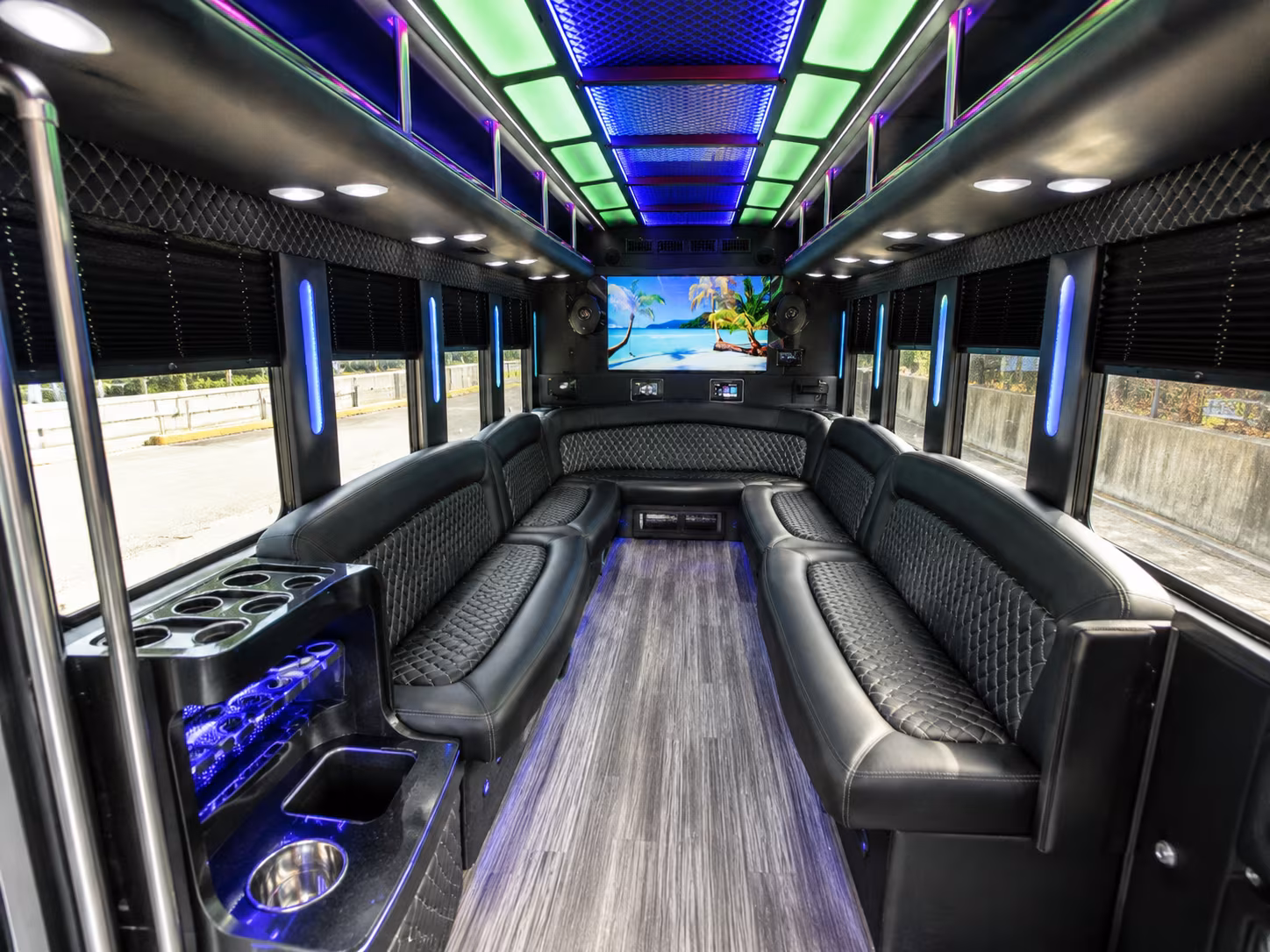 sandy 18 passenger party bus inside